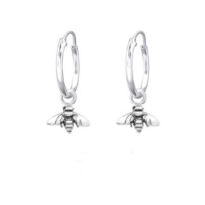 Bee Charm Silver Hoop Earrings