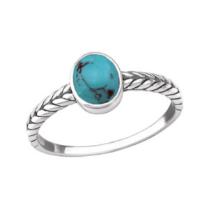 Oval Rope Band Turquoise Silver Ring