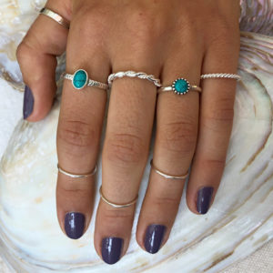 Oval Rope Band Turquoise Silver Ring