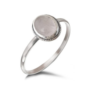 Rope Edge Oval Rose Quartz Silver Gemstone Ring