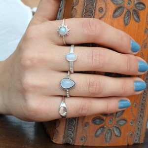 Sun Moonstone Silver Gemstone Ring