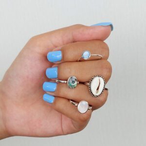 Big Oval 1 Bead Silver Abalone Ring