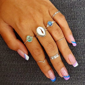 Big Oval 1 Bead Silver Abalone Ring