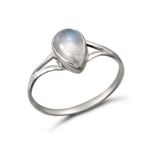 Rainbow Moonstone Pear Shape Silver Gemstone Ring