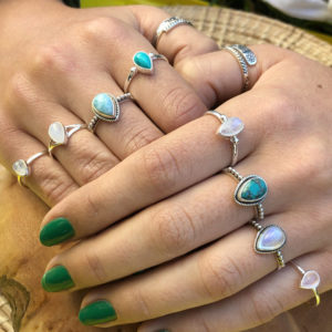 Rainbow Moonstone Pear Shape Silver Gemstone Ring