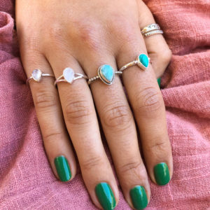 Rainbow Moonstone Pear Shape Silver Gemstone Ring