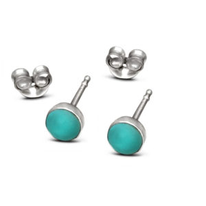 4mm Turquoise Circle Silver Earring Studs