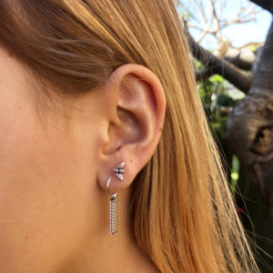 Chain Hoop Charm Silver Earrings