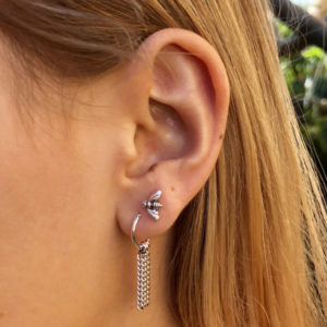 Chain Hoop Charm Silver Earrings