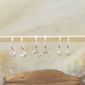 Crescent Moon Charm Hoop Earrings