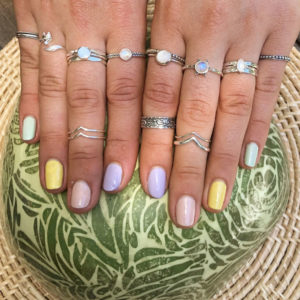 3 Bead Rainbow Moonstone Silver Ring