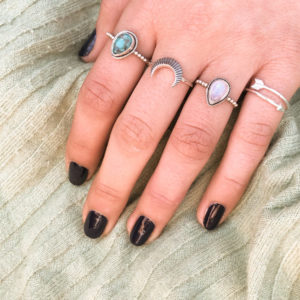 Crescent Moon Silver Boho Ring