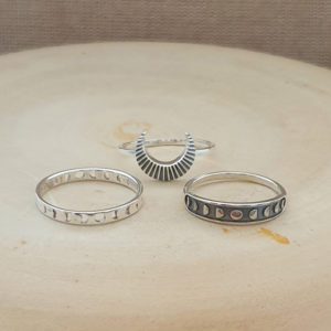 Crescent Moon Silver Boho Ring
