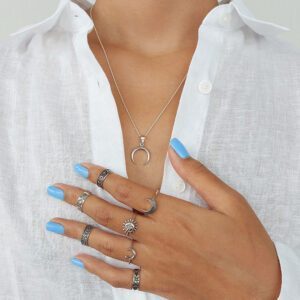 Crescent Moon Silver Boho Ring