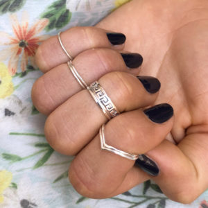 Greek Key Band Silver Mid Finger Ring