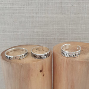 Greek Key Band Silver Mid Finger Ring