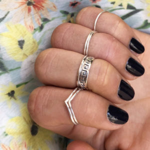 Greek Key Band Silver Mid Finger Ring