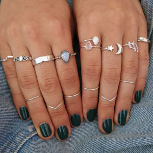 Big Moon Star Adjustable Silver Ring