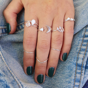 Big Moon Star Adjustable Silver Ring