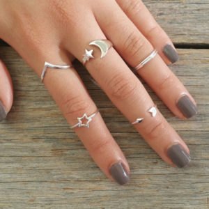 Big Moon Star Adjustable Silver Ring