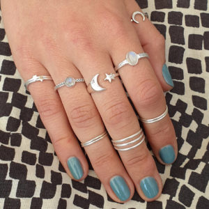 Big Moon Star Adjustable Silver Ring