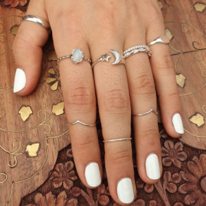 Big Moon Star Adjustable Silver Ring