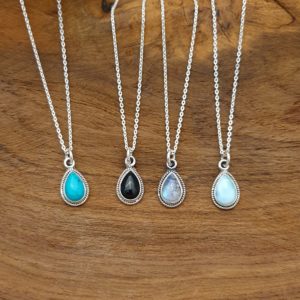 Water Drop Onyx Silver Necklace