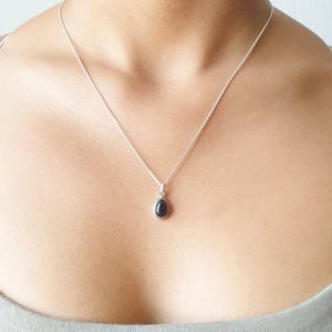 Water Drop Onyx Silver Necklace