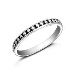 Slim Bead Band Silver Stacker Ring