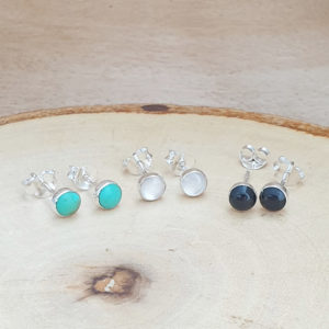 Small Black Silver Stud Earrings