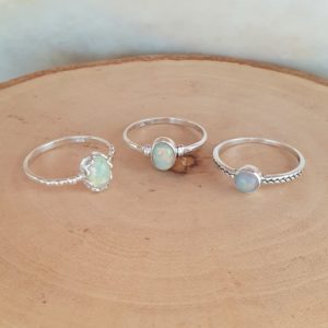 Opal Fine Banded Silver Ring