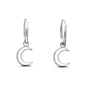 Crescent Moon Silver Hoop Charm Earrings