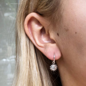 Smiling Sun Moon Silver Hoop Earrings