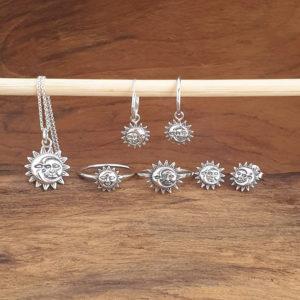 Smiling Sun Moon Silver Hoop Earrings