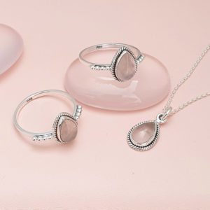 Water Drop Rose Quartz Silver Necklace