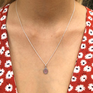 Water Drop Rose Quartz Silver Necklace