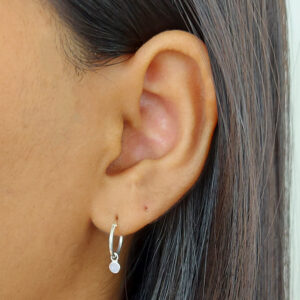 3mm Circle Moonstone Hoop Charm Earrings
