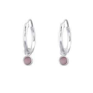 3mm Circle Rose Quartz Hoop Charm Earrings