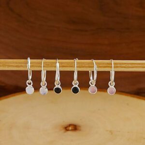3mm Circle Rose Quartz Hoop Charm Earrings