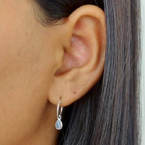 Tear Drop Moonstone Hoop Charm Earrings