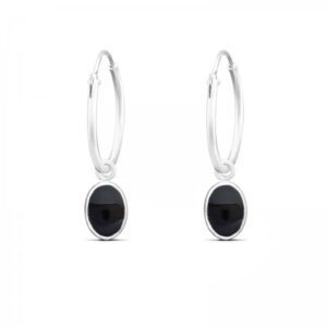 Oval Onyx Medium Hoop Charm Earrings