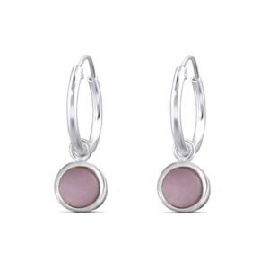 5mm Circle Rose Quartz Hoop Charm Earrings