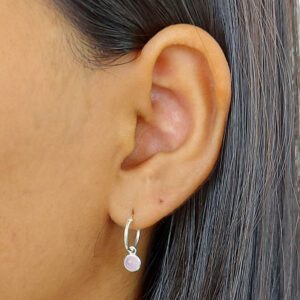 5mm Circle Rose Quartz Hoop Charm Earrings