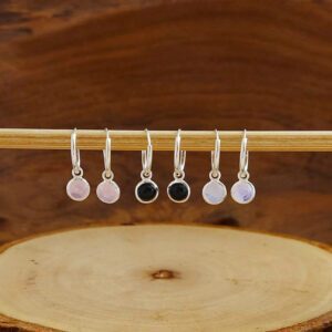 5mm Circle Rose Quartz Hoop Charm Earrings