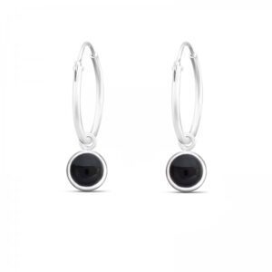 5mm Onyx Medium Hoop Charm Earrings