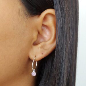 5mm Circle Rose Quartz Medium Hoop Charm Earrings