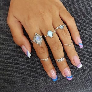 Moonstone Circle Beaded Band Silver Ring