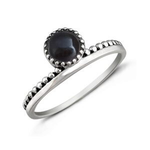 Onyx Circle Beaded Band Silver Ring