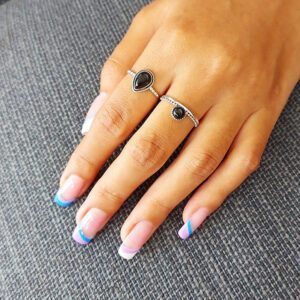Onyx Circle Beaded Band Silver Ring