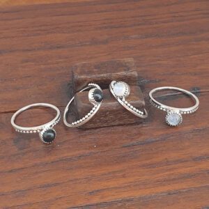 Onyx Circle Beaded Band Silver Ring
